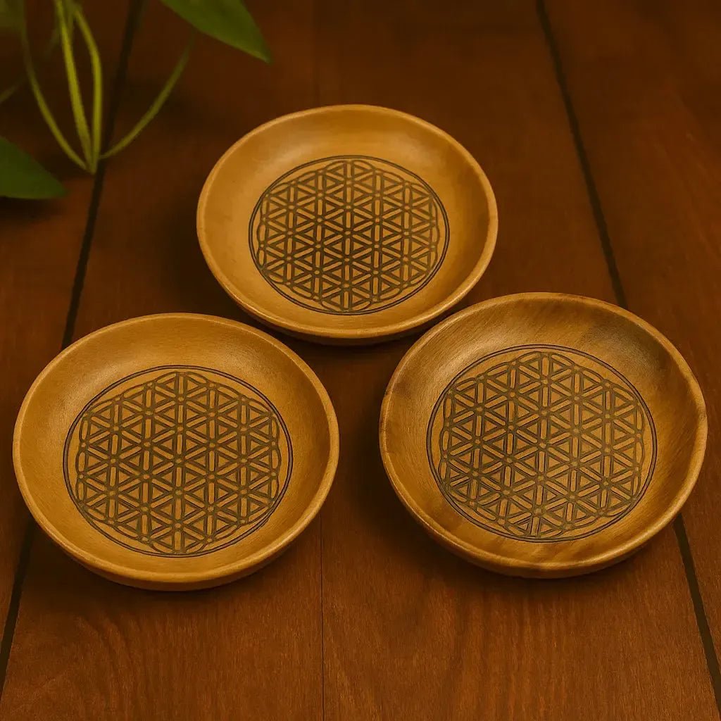 Portaincienso - Inciensario redondo de madera flor de la vida - Cuenco - Brujy Magic